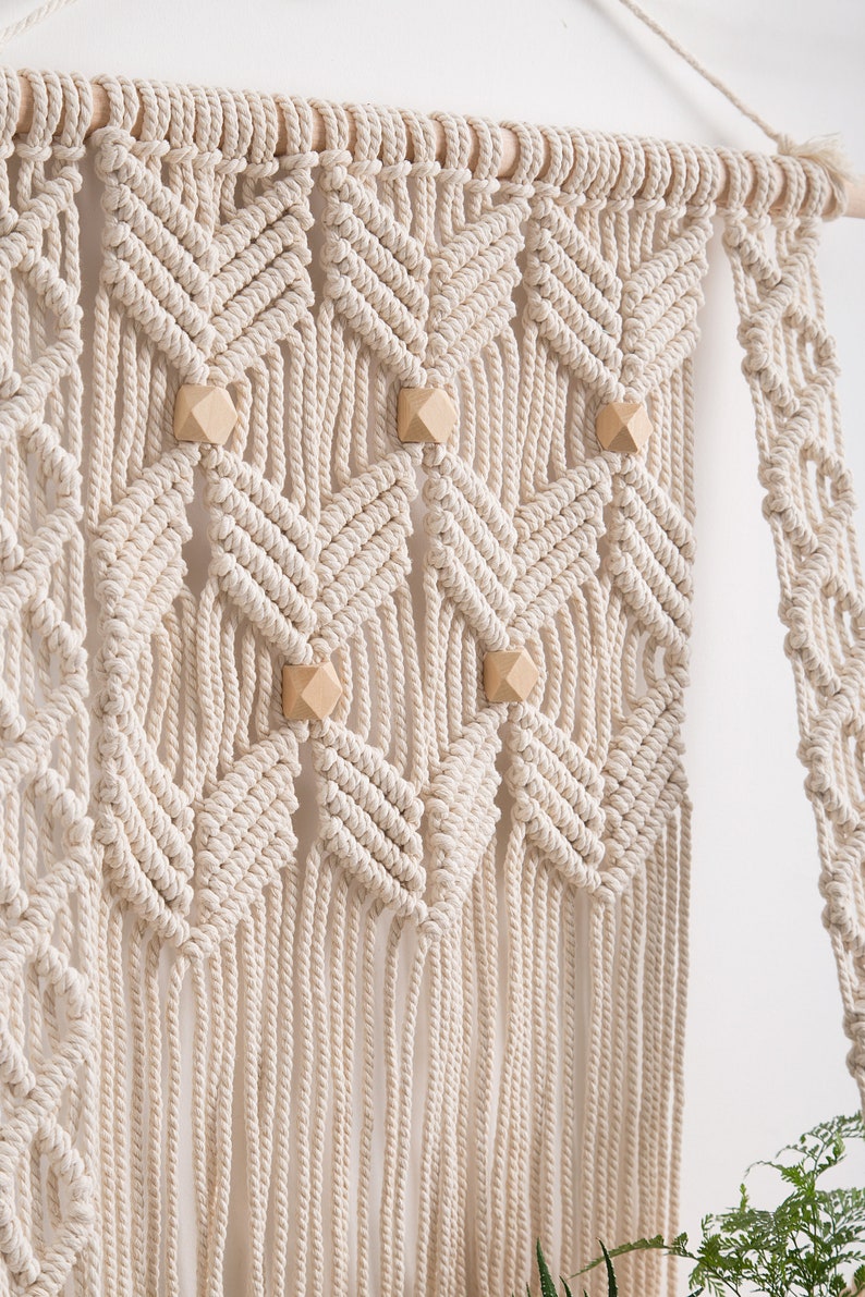 Macrame Wall Shelf Hanging Rope Plant Shelf with Wood Slab, 15.74x27.56 inches, Rustic Farmhouse Boho Decor for Living Room Bedroom