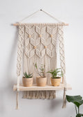 Macrame Wall Shelf Hanging Rope Plant Shelf with Wood Slab, 15.74x27.56 inches, Rustic Farmhouse Boho Decor for Living Room Bedroom