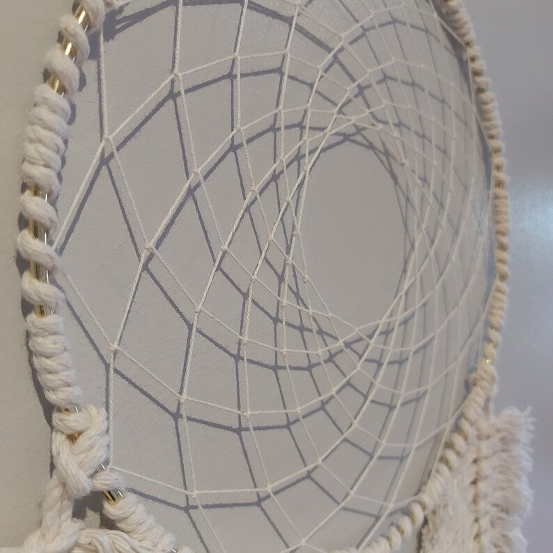 Macrame Dream Catcher Large Cotton Feathers Gold Ring Bohemian Decor 27 inch