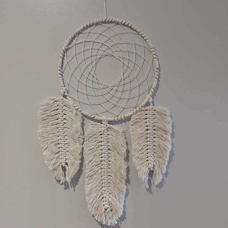 Macrame Dream Catcher Large Cotton Feathers Gold Ring Bohemian Decor 27 inch