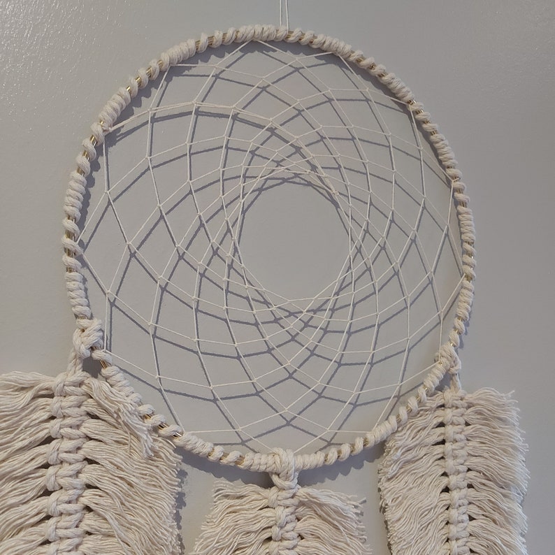 Macrame Dream Catcher Large Cotton Feathers Gold Ring Bohemian Decor 27 inch