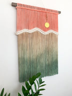 Sunset Macrame Wall Hanging, Moon Fiber Art Tapestry, Boho Dip Dye Constellation Wall Decor