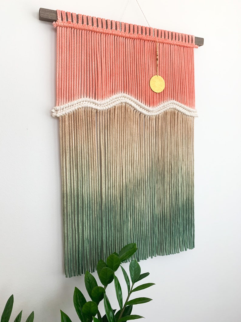 Sunset Macrame Wall Hanging, Moon Fiber Art Tapestry, Boho Dip Dye Constellation Wall Decor