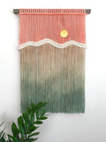 Sunset Macrame Wall Hanging, Moon Fiber Art Tapestry, Boho Dip Dye Constellation Wall Decor