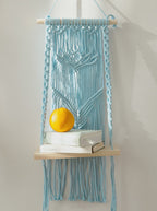 Macrame Wall Shelf Rope Hanging Shelf Rustic Wood Shelf Boho Kitchen Decor, 30 cm Wide