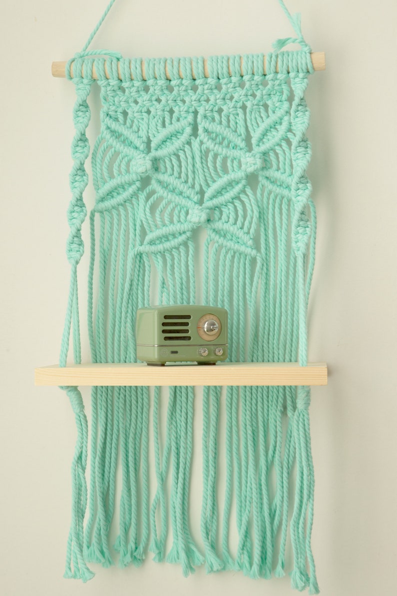 Macrame Wall Shelf Rope Hanging Shelf Rustic Wood Shelf Boho Kitchen Decor, 30 cm Wide