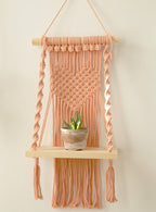 Macrame Wall Shelf Rope Hanging Shelf Rustic Wood Shelf Boho Kitchen Decor, 30 cm Wide