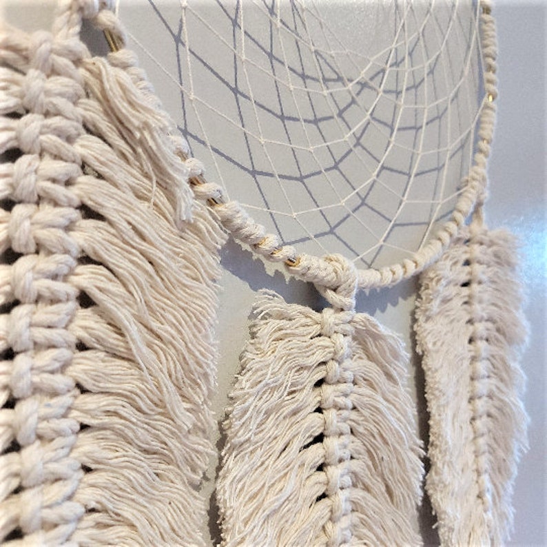 Macrame Dream Catcher Large Cotton Feathers Gold Ring Bohemian Decor 27 inch