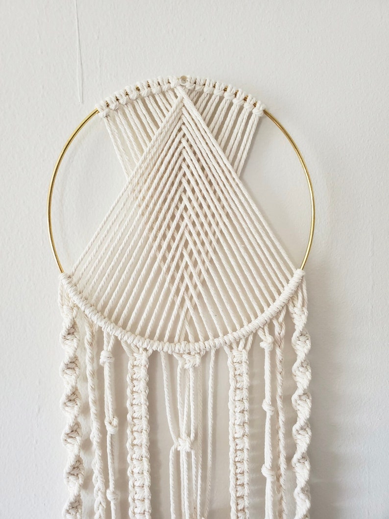 Macrame Dream Catcher Wall Hanging 8" Gold Ring with Tassels Bohemian Decor
