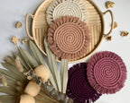 Macramé Coaster Set of 4, Handmade Cotton Cord, Bohemian Table Decor, Plant Pot Placemat, Absorbent, 5.5 inches