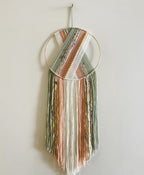 Light Green Pink Beaded Yarn Macrame Wall Hanging Dreamcatcher Hoop Decor