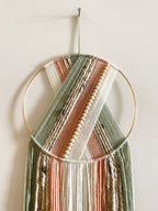 Light Green Pink Beaded Yarn Macrame Wall Hanging Dreamcatcher Hoop Decor