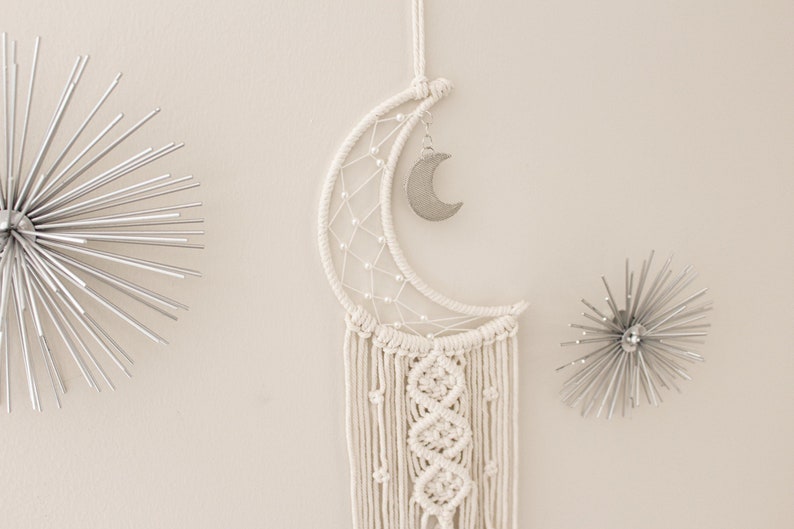 Macrame Dreamcatcher Wall Hanging Crescent Moon Cotton Wood 7.8x38 Inches