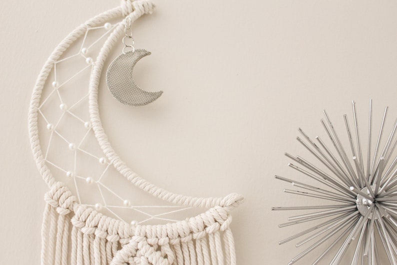 Macrame Dreamcatcher Wall Hanging Crescent Moon Cotton Wood 7.8x38 Inches