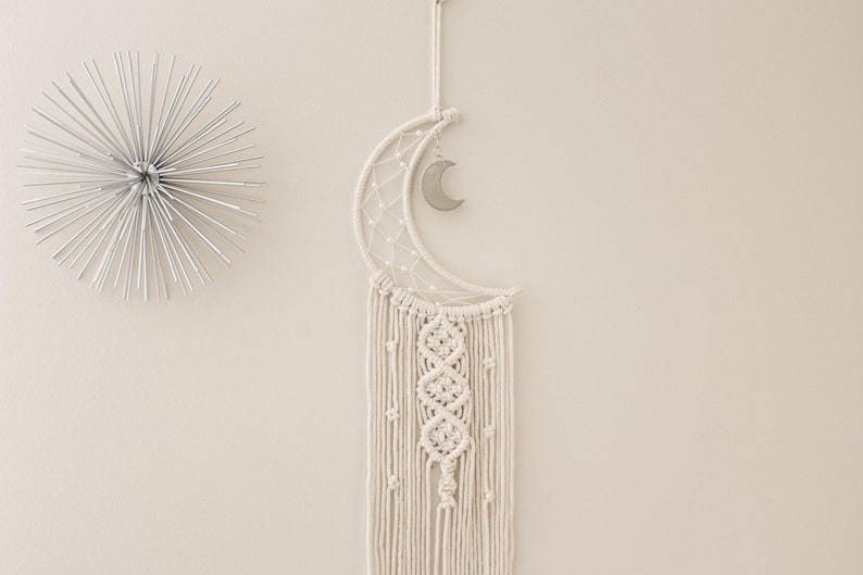 Macrame Dreamcatcher Wall Hanging Crescent Moon Cotton Wood 7.8x38 Inches