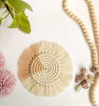 Two-Toned Fringe Coasters Set of 4 - Boho Macrame Bar & Coffee Table Decor, 5-6 inch, Cotton