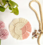 Two-Toned Fringe Coasters Set of 4 - Boho Macrame Bar & Coffee Table Decor, 5-6 inch, Cotton