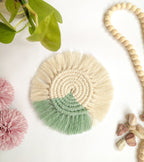 Two-Toned Fringe Coasters Set of 4 - Boho Macrame Bar & Coffee Table Decor, 5-6 inch, Cotton