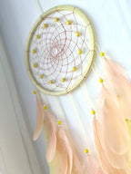 Large Lemon & Cream Feather Dream Catcher Wall Hanging, 8 Inch Diameter