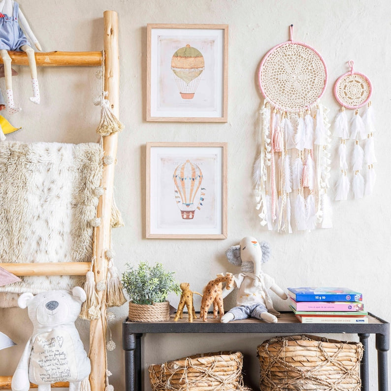 Pink Dreamcatcher Bundle Boho Wall Hanging Girls Room Decor Set with Light Catcher