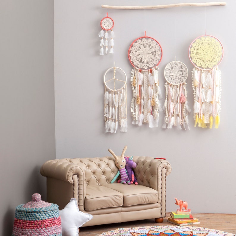 Pink Dreamcatcher Bundle Boho Wall Hanging Girls Room Decor Set with Light Catcher