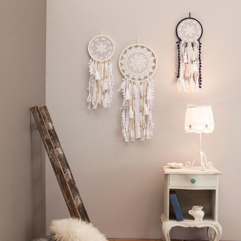 Pink Dreamcatcher Bundle Boho Wall Hanging Girls Room Decor Set with Light Catcher