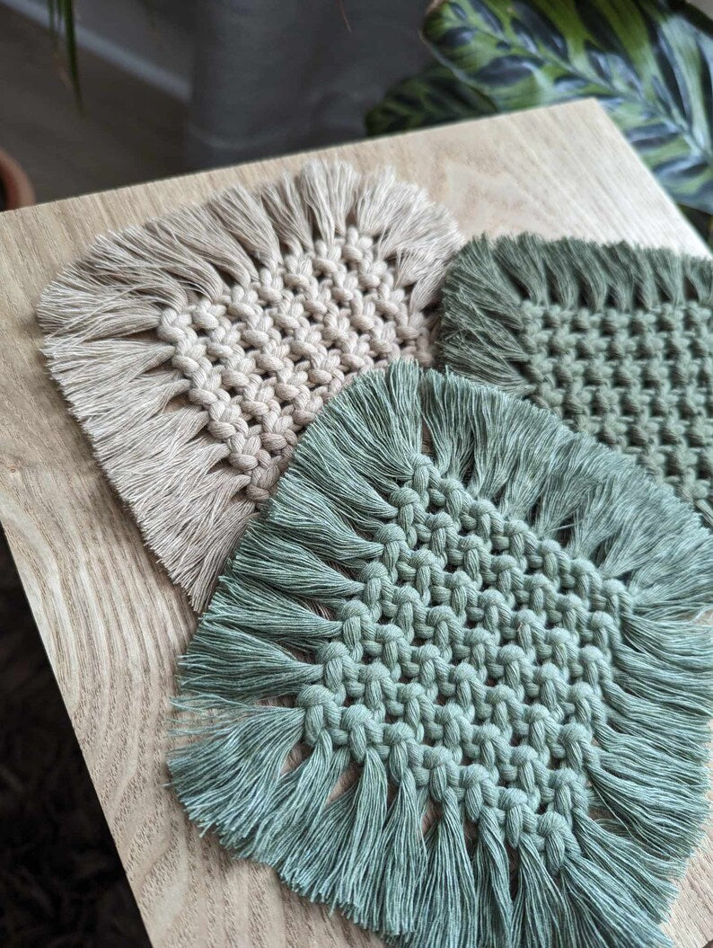 Macrame Coaster Astrantia - Handmade Boho Table Decor, 100% Recycled Cotton