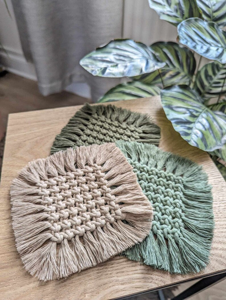 Macrame Coaster Astrantia - Handmade Boho Table Decor, 100% Recycled Cotton