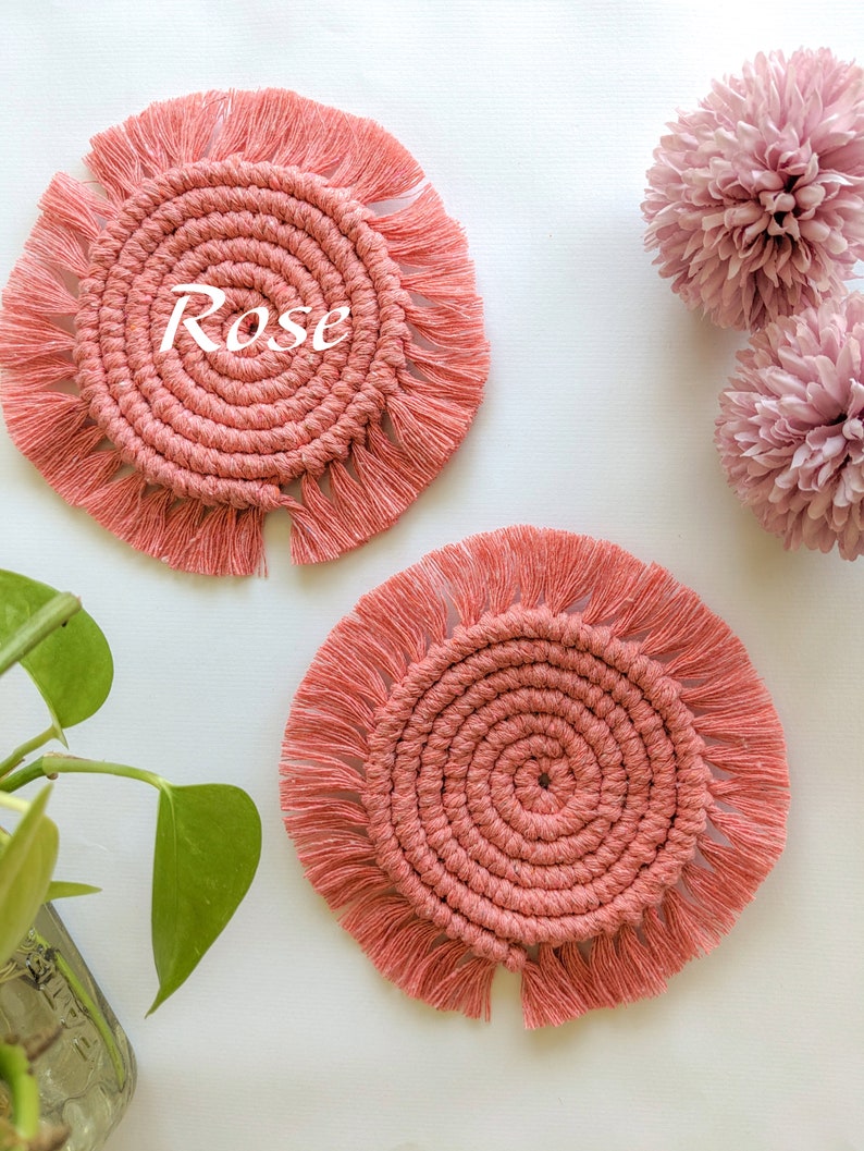 Macrame Coasters Set of 1, Boho Bar & Plant Mats, 100% Cotton, Earthy Tones, 5-6 inch