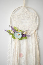 Bohemian Macrame Dreamcatcher with 6-Pointed Star, Lace Tassels, Seasonal Floral Accents