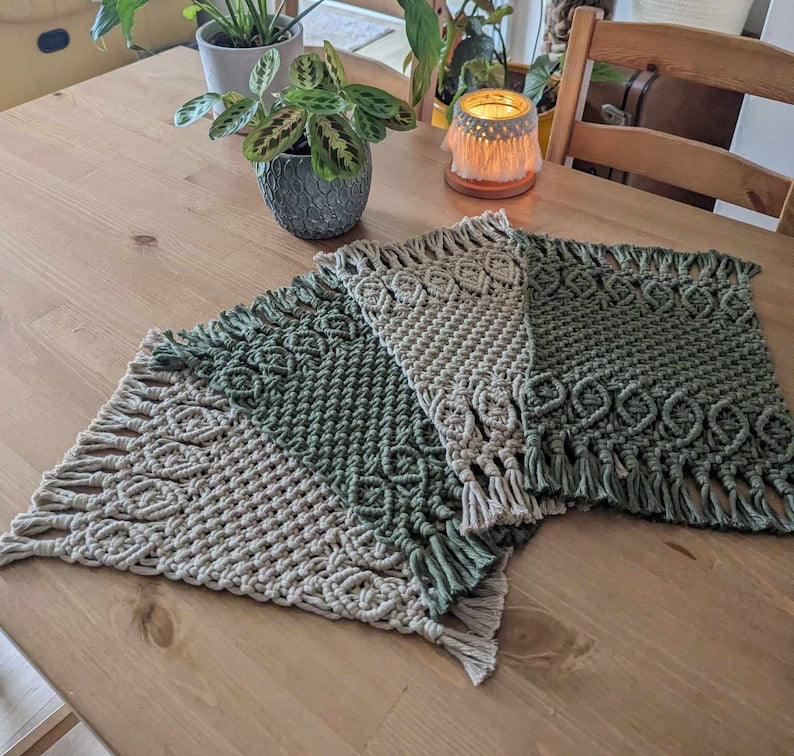 Macrame Placemat Lotus - Boho Table Decor, Scandi Style, 22cm x 35cm, Recycled Cotton