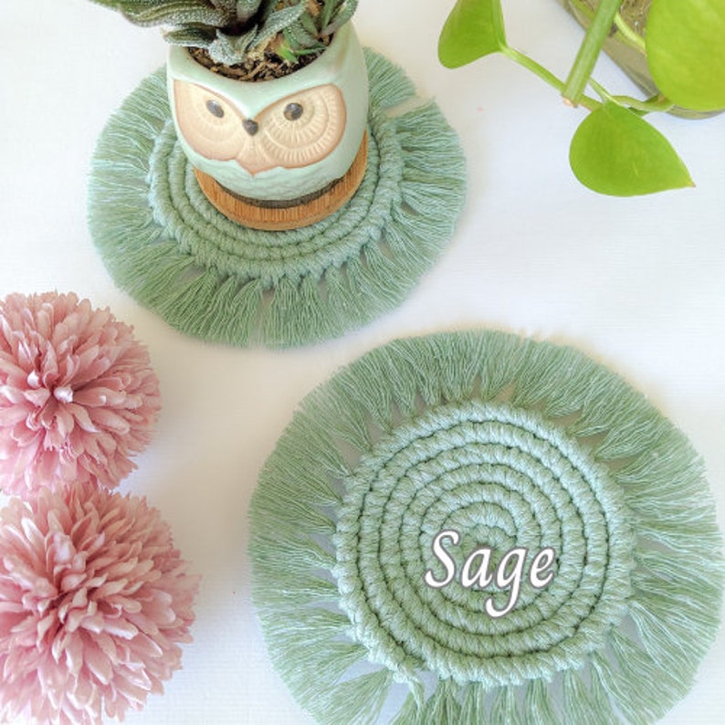 Macrame Coasters Set of 1, Boho Bar & Plant Mats, 100% Cotton, Earthy Tones, 5-6 inch