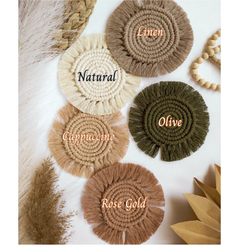 Macrame Coasters Set of 1, Boho Bar & Plant Mats, 100% Cotton, Earthy Tones, 5-6 inch