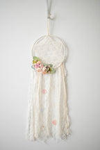 Bohemian Macrame Dreamcatcher with 6-Pointed Star, Lace Tassels, Seasonal Floral Accents
