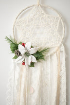 Bohemian Macrame Dreamcatcher with 6-Pointed Star, Lace Tassels, Seasonal Floral Accents