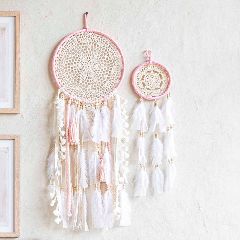 Pink Dreamcatcher Bundle Boho Wall Hanging Girls Room Decor Set with Light Catcher