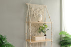 Bohemian Macrame Hanging Shelf 1 Tier Natural Cotton Wall Mounted for Plants Books Crafts 50cm