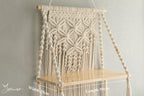 Bohemian Macrame Hanging Shelf 1 Tier Natural Cotton Wall Mounted for Plants Books Crafts 50cm