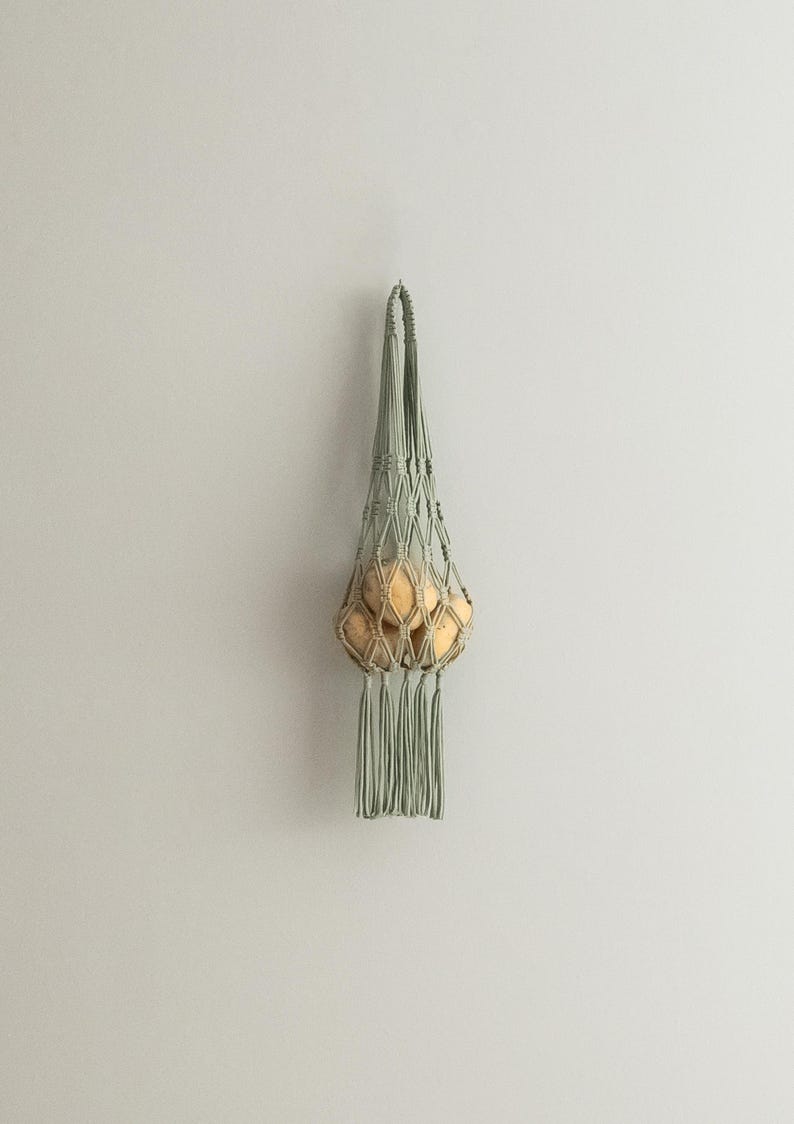 Macrame Hanging Fruit Basket Boho Wall Decor, Cotton Rope Storage, 70 cm, Natural