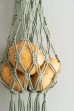 Macrame Hanging Fruit Basket Boho Wall Decor, Cotton Rope Storage, 70 cm, Natural