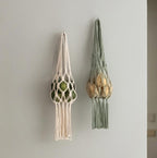 Macrame Hanging Fruit Basket Boho Wall Decor, Cotton Rope Storage, 70 cm, Natural