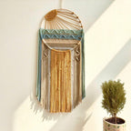 Macrame Dreamcatcher Wall Hanging, Sunrise Sunset Boho Ocean Decor, Natural Cotton, 12" x 26"