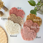 Macrame Heart Coasters Set of 2, Handmade Cotton Farmhouse Decor, Plant Mat, Candle Placemat