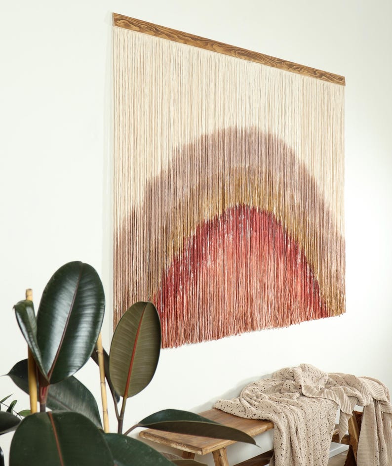 Large Dip-Dyed Macrame Wall Hanging 48x48 Inches Boho Fiber Art Decor
