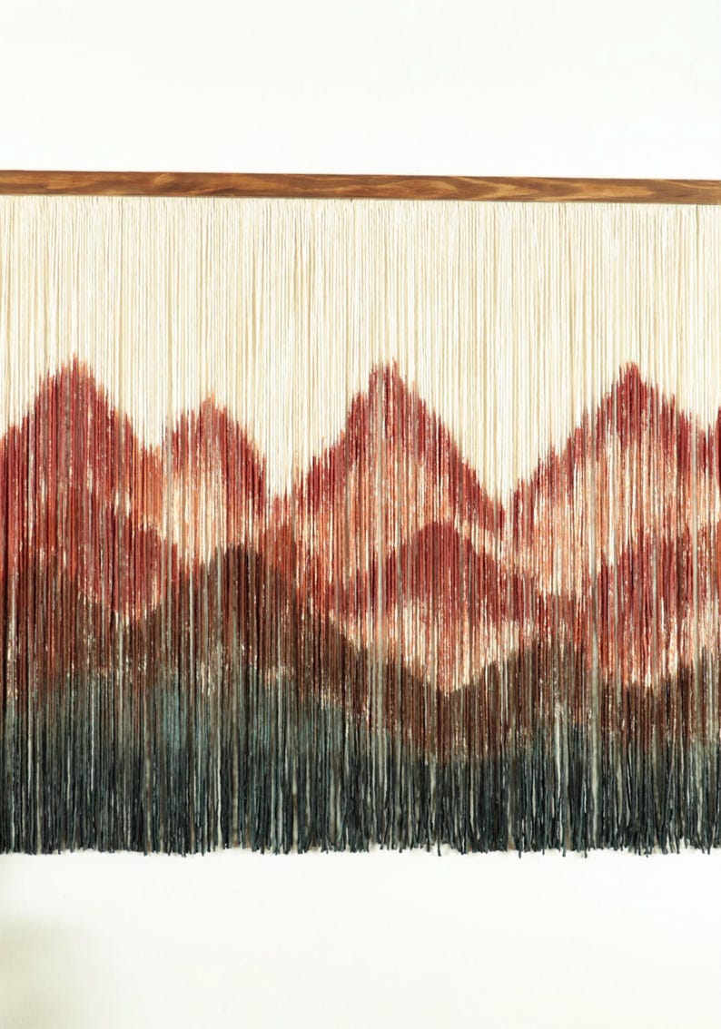 Macrame Wall Hanging Ombre Yarn Textile Art 60x47 Inches Green Brown