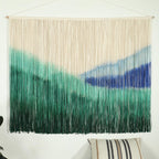 Blue Dip Dye Macrame Wall Hanging, Boho Coastal Fiber Art, 60x40 inch