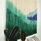 Blue Dip Dye Macrame Wall Hanging, Boho Coastal Fiber Art, 60x40 inch