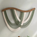 The Flow Wall Hanging - Scandinavian Macrame Wall Art with Teal and Cream Tones - Wavy Wood Bar - 31.5"W x 23.6"H