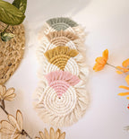 Two-Toned Fringe Coasters Set of 4 - Boho Macrame Bar & Coffee Table Decor, 5-6 inch, Cotton
