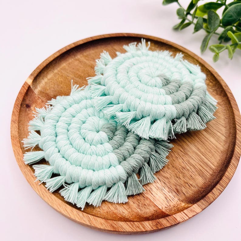 Macrame Car Coasters Set of 2 – Handmade Cotton Cup Holder Coasters, Boho Two-Tone